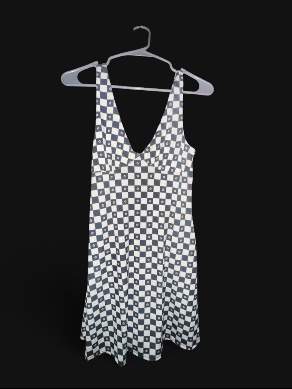 V-Neck Sleeveless Checkered Midi Dress In Black & White